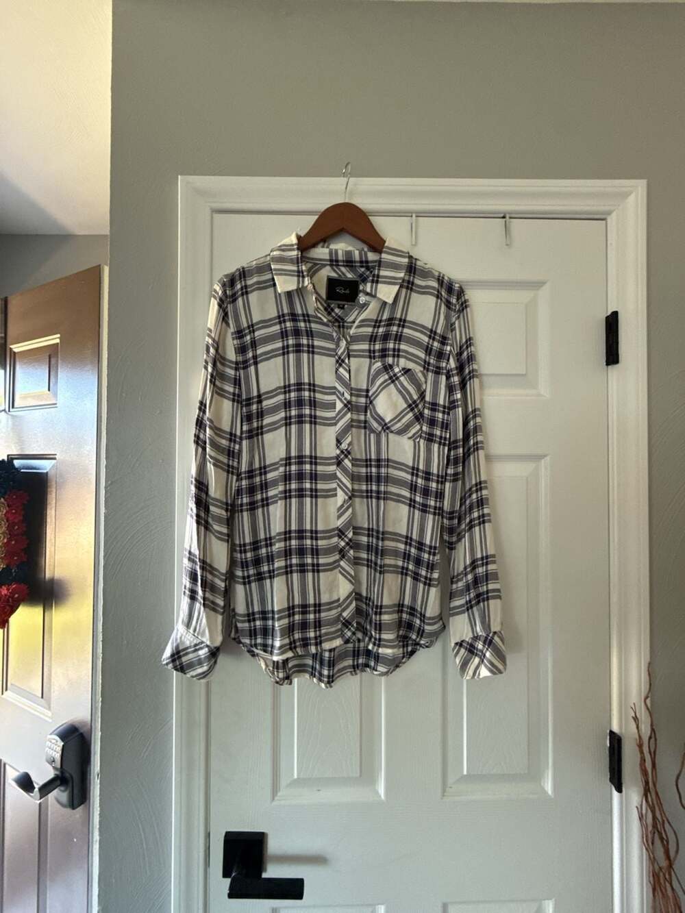 Rails Hunter Plaid Long Sleeve Button-Down Shirt Ivory Navy Size XS